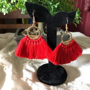 Red and Golden Dangling Tassel Earrings. NEW!